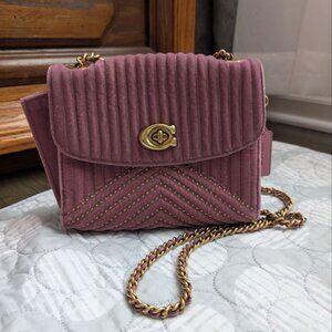 Small Coach Handbag Parker 18 Velvet Quilted, Crossbody with a Woven Chain